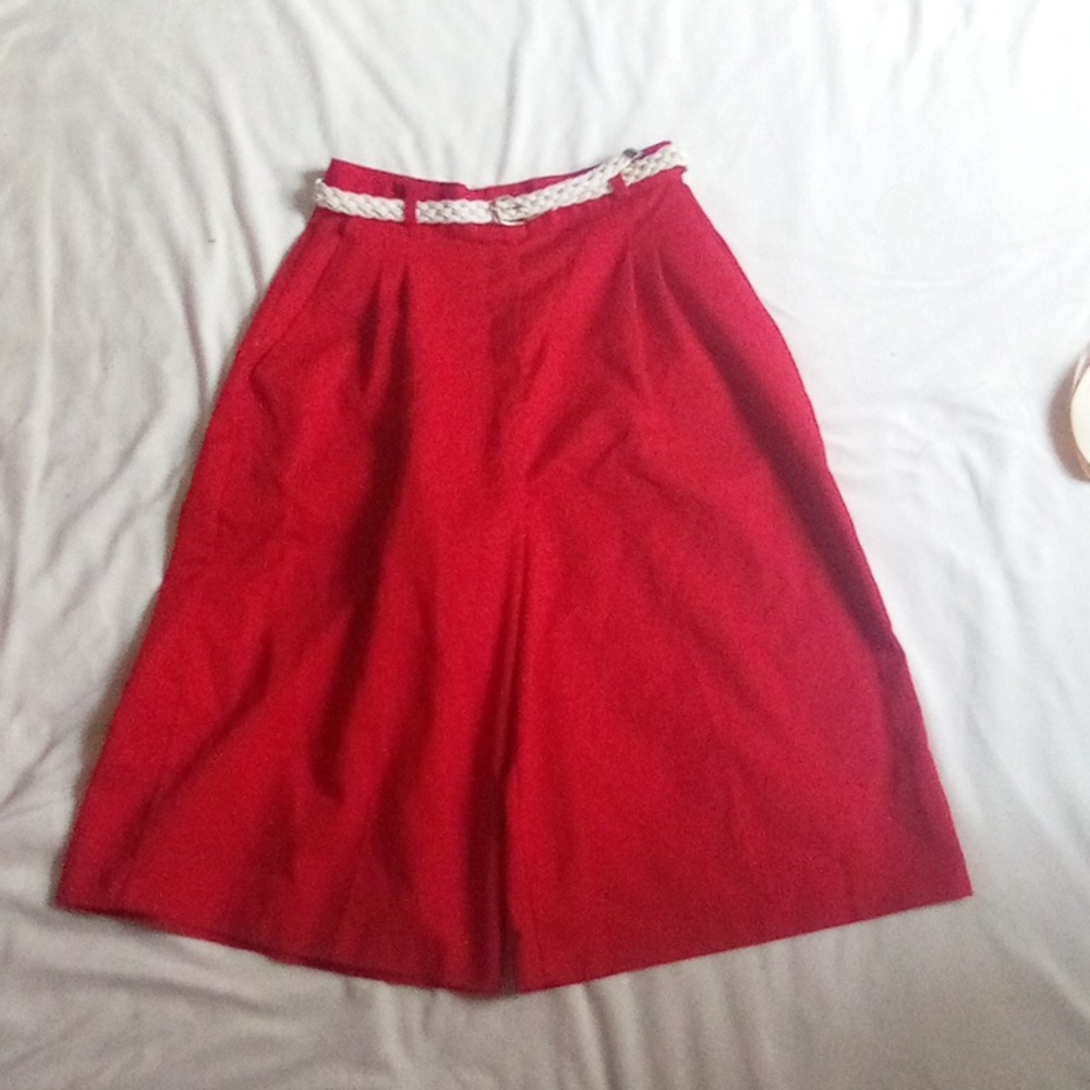 Vintage Red A Line High Waisted Trousers with White Woven Belt